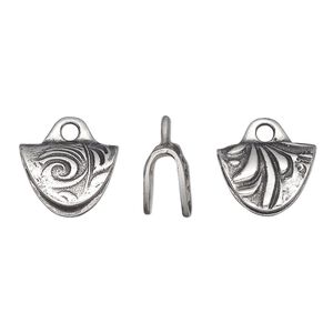 Crimp end, TierraCast®, pewter (tin-based alloy), 15x12mm 2-sided with jardin design. Sold per pkg of 2.