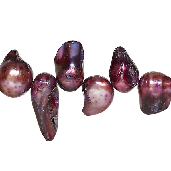 Pearl, cultured freshwater (dyed), raspberry, 9x8mm-18x10mm baroque with 0.4mm hole, D grade, Mohs hardness 2-1/2 to 4. Sold per 15-inch strand. image number 0