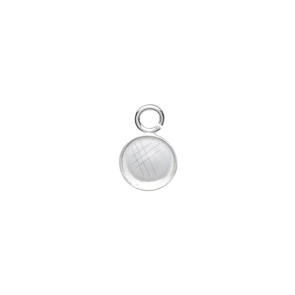 Drop, fine silver, 9mm round with 8mm round bezel cup setting and open loop. Sold per pkg of 4. image number 0