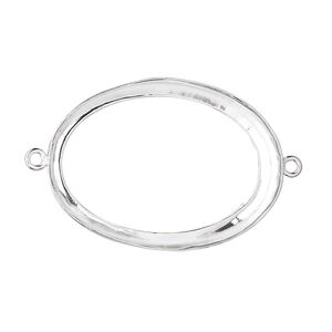 Link, fine silver, 31x23mm open-back oval with 30x22mm oval bezel cup setting. Sold individually.