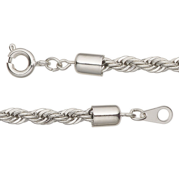 Chain, antique silver-finished steel, 4mm French rope, 18 inches with springring clasp. Sold individually. image number 0