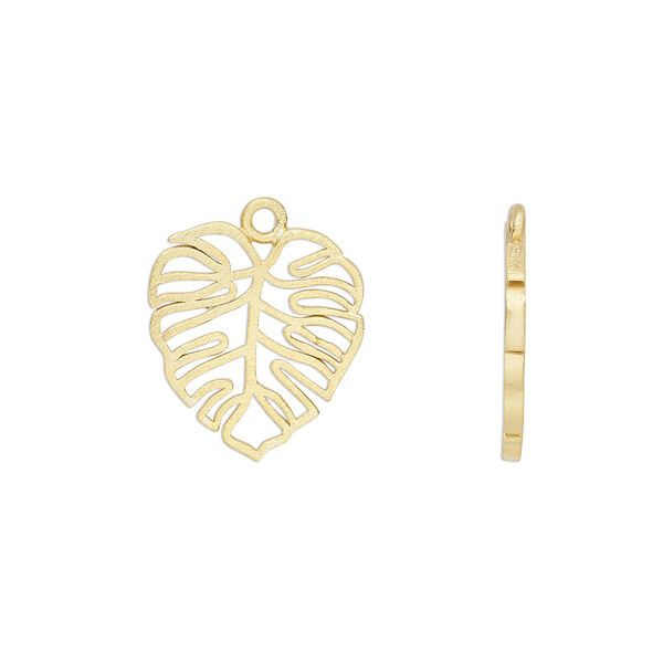 Charm Amoracast® 1pkg1 sterling silver, 13.5x12.5mm 2-sided open monstera leaf, "vermeil" (gold finish) image number 0