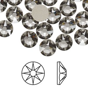 Flat back 144pk black diamond foil back, Swarovski® 8.412-8.672mm rose round SS40 2088