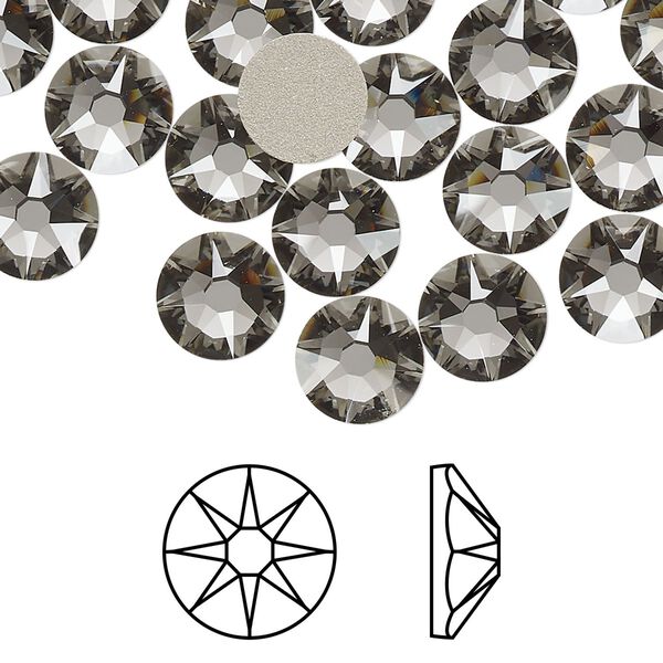 Flat back 144pk black diamond foil back, Swarovski® 8.412-8.672mm rose round SS40 2088 image number 0