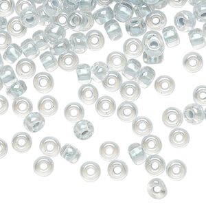 Seed bead, Miyuki, glass, pkg/250g, #6 rocaille, translucent light blue-lined pearlized crystal clear, (RR-4608).