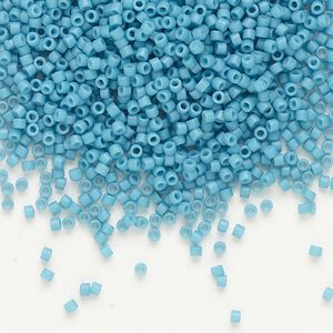 Seed bead, Delica®, glass, pkg/250g, #11 round, opaque matte capri blue light blue (DB-0798).