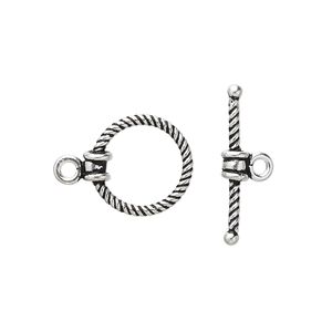 Clasp toggle 1pkg1 sterling silver, 14.5x14mm twisted round, antiqued 1-strand