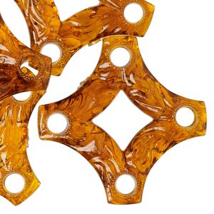 Focal, vintage German acrylic, transparent honey, 37x37mm textured open diamond with 4 holes. Sold per pkg of 6.