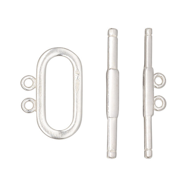 Clasp, JBB Findings, 2-strand toggle, sterling silver, 22x11mm oval. Sold individually. image number 0