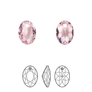 Drop 48pk light rose, Swarovski® 11.5mm pendant elliptic cut 6438
