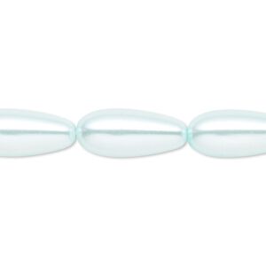 Bead, crystal pearl, light blue, 15x7mm-18x8mm teardrop. Sold per 15-1/2" to 16" strand, approximately 20 beads.