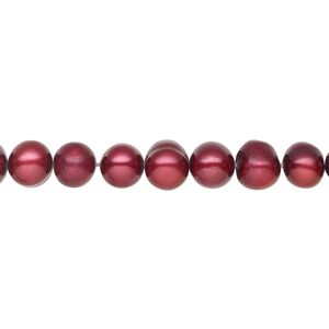 Pearl 1pkg1, cultured freshwater, semi-round C grade, 15 inch 5-7mm dyed dark scarlet