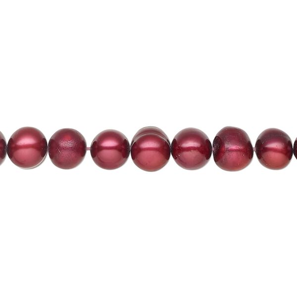 Pearl 1pkg1, cultured freshwater, semi-round C grade, 15 inch 5-7mm dyed dark scarlet image number 0