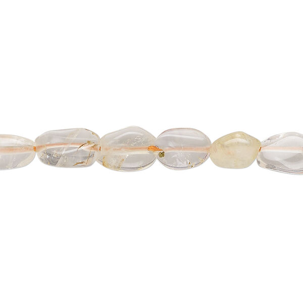 Bead, quartz crystal and citrine (natural / dyed / heated), 7x4mm-13x9mm hand-cut flat oval, D grade, Mohs hardness 7. Sold per 14-inch strand. image number 0