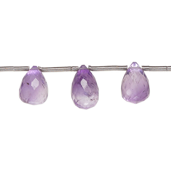 Amethyst 1pkg16, hand-cut top-drilled faceted briolette bead natural B- grade, 9x6mm-12x7mm image number 0