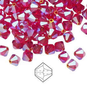 Bead 24pk light Siam AB 2X, Preciosa Czech crystal 6mm bicone