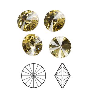 Chaton 4pk dark jonquil foil back, Crystal Passions® Regenerated 10.54-10.91mm rivoli SS47 1122