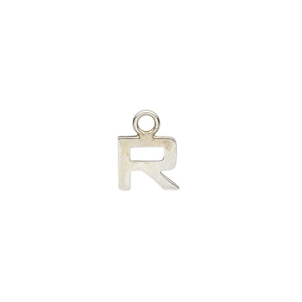 Charm, sterling silver, 8mm single-sided modern square alphabet letter R. Sold individually. image number 0