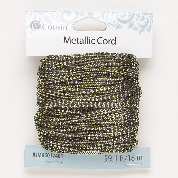 Cord, nylon, gold and black, 2mm flat. Sold per 18-meter pkg. image number 0