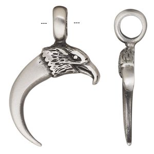 Pendant, Powerful Pewter Pendants, antiqued pewter (tin-based alloy), 44x29mm single-sided eagle talon with 7mm hole. Sold individually.