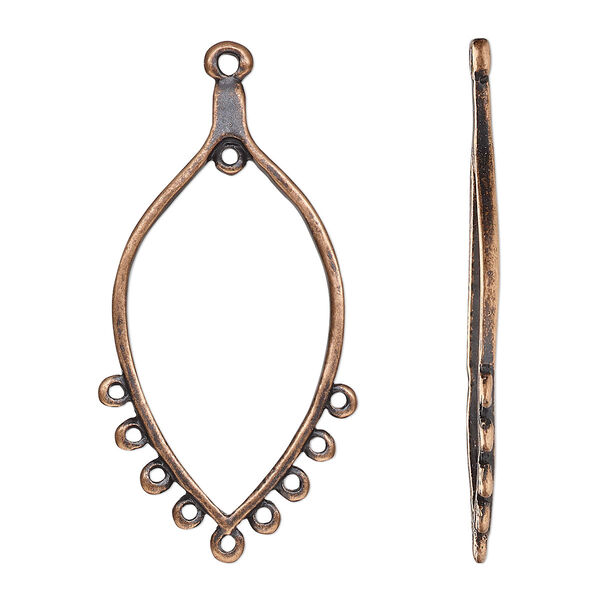Focal, antique copper-finished "pewter" (zinc-based alloy), 43.5x23mm single-sided open marquise with 10 closed loops. Sold per pkg of 10. image number 0