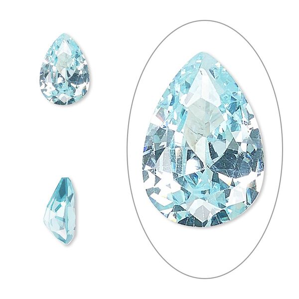 Gem, cubic zirconia, aqua blue, 10x7mm faceted pear, Mohs hardness 8-1/2. Sold individually. image number 0