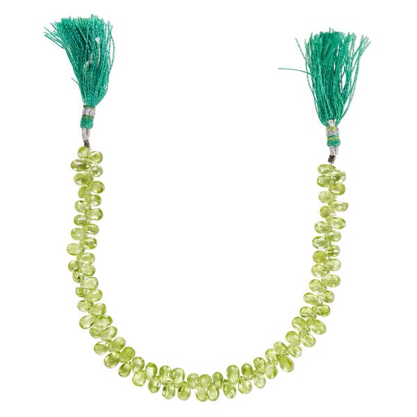 Peridot (natural) 1pkg1, hand-cut top-drilled faceted puffed teardrop bead natural, 8 inch 6x4mm image number 2