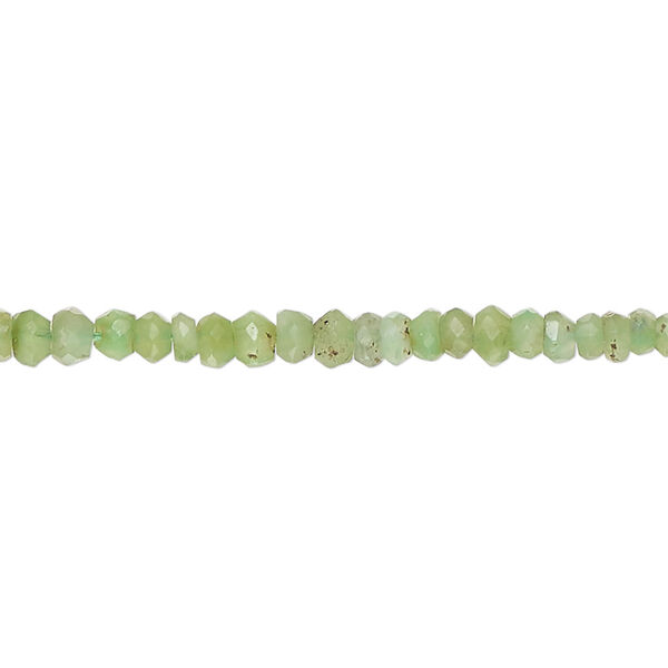 Bead, chrysoprase (natural), 3x2mm-4x3mm hand-cut faceted rondelle, B grade, Mohs hardness 6-1/2 to 7. Sold per 14-inch strand, approximately 160 beads. image number 0