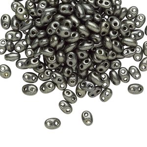 Seed bead, Preciosa Twin™ Czech glass, pkg/250g, 5x2.5mm oval, opaque khaki green terra pearl black, (28986).