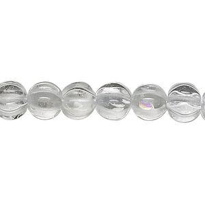 Quartz crystal 1pkg1, hand-cut corrugated round bead natural 15.5-16 inch 8mm