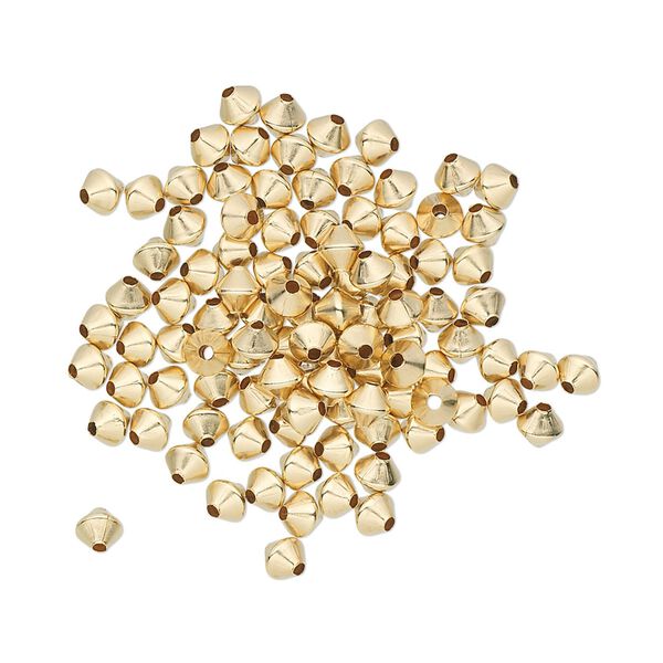 Bead, 14Kt gold-filled, 3mm smooth bicone. Sold per pkg of 20. image number 0