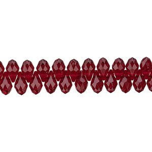 Briolette 4pk Siam, Crystal Passions® 7x4mm pendant drop 6007