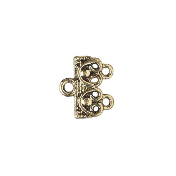 End bar, antique gold-finished "pewter" (zinc-based alloy), 16x7mm single-sided rectangle with beaded design and 2 loops. Sold per pkg of 12. image number 0