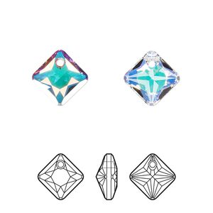 Drop 2pk crystal AB, Crystal Passions® 11.5mm pendant princess cut 6431