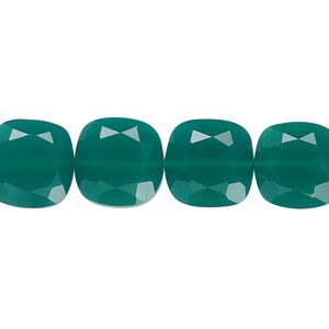 Green onyx 1pkg10, hand-cut faceted flat square bead 12mm