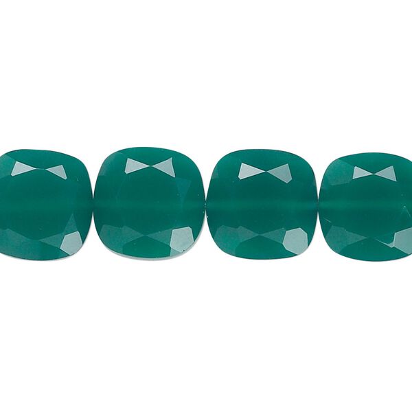 Green onyx 1pkg10, hand-cut faceted flat square bead 12mm image number 0