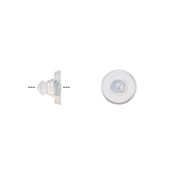 Earnut, silicone and sterling silver, clear, 9x6mm disc. Sold per pair. image number 0