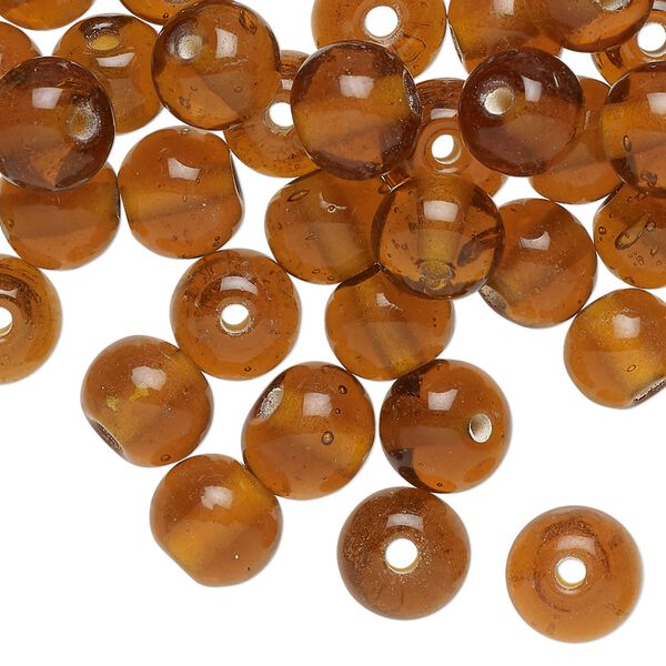 Bead, lampworked glass, translucent brown, 8mm round. Sold per 2-ounce pkg, approximately 70 beads. image number 0