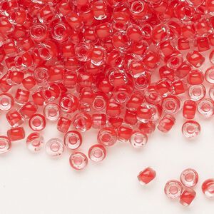 Seed bead, Dyna-Mites™, glass, translucent inside color red, #6 round. Sold per 1/2 kilogram pkg.
