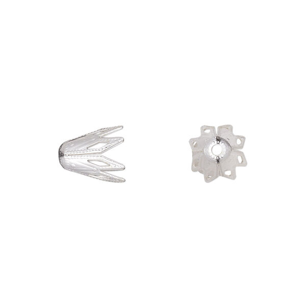Bead cap, silver-finished brass, 9x8mm fancy star, fits 8-10mm bead. Sold per pkg of 50. image number 0