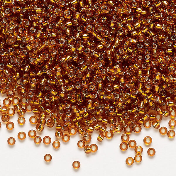 Seed bead, Miyuki, glass, pkg/25g, #11 rocaille, transparent silver-lined marigold (RR-2422). image number 0