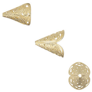Cone 1pkg12 gold-plated brass, 16x16mm filigree with 14.5x11mm inside diameter.