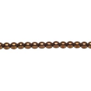 Bead, Czech glass druk, opaque antique gold luster, 4mm round. Sold per 15-1/2" to 16" strand.