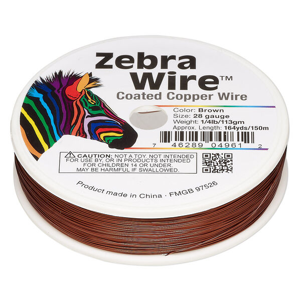 Wire, Zebra Wire™, color-coated copper, brown, round, 28 gauge. Sold per 1/4-pound spool, approximately 164 yards. image number 0
