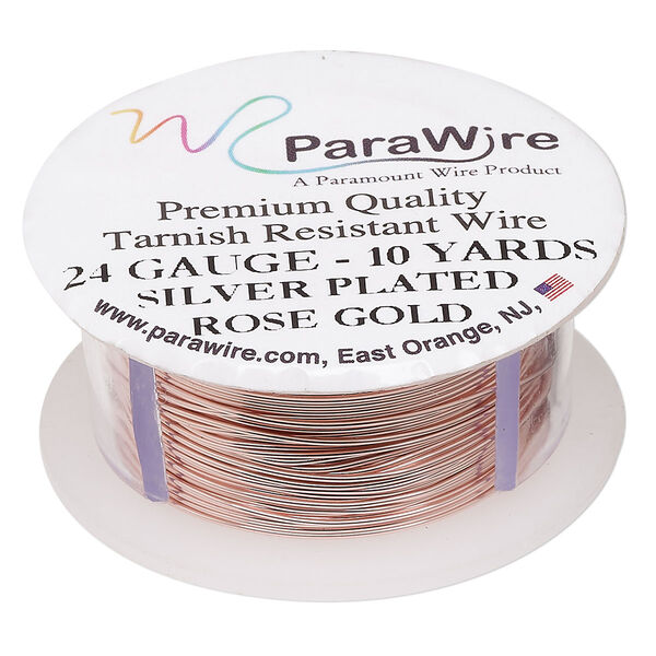 Wire, ParaWire™, rose gold-finished copper, round, 24 gauge. Sold per 10-yard spool. image number 0