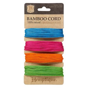 Cord, Hemptique®, polished bamboo, assorted neon, 1mm diameter, 20-pound test. Sold per pkg of (4) 30-foot sections.
