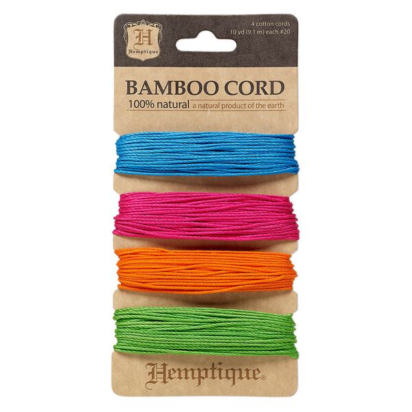 Cord, Hemptique®, polished bamboo, assorted neon, 1mm diameter, 20-pound test. Sold per pkg of (4) 30-foot sections. image number 0