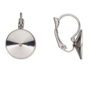 Ear wire leverback 1pkg4 Almost instant jewelry®, 22mm / 14mm rivoli glue-in setting, stainless steel 2 pair