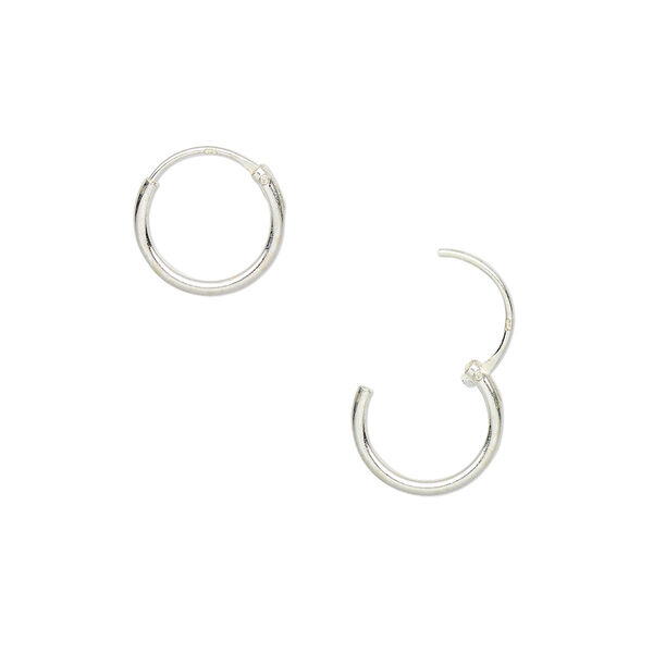 Earring, sterling silver, 10mm round hoop with endless-loop closure. Sold per pkg of 4 pairs. image number 0