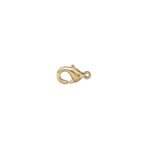 Clasp lobster claw 1pkg100 gold-plated, 7x5mm, brass 1-strand
